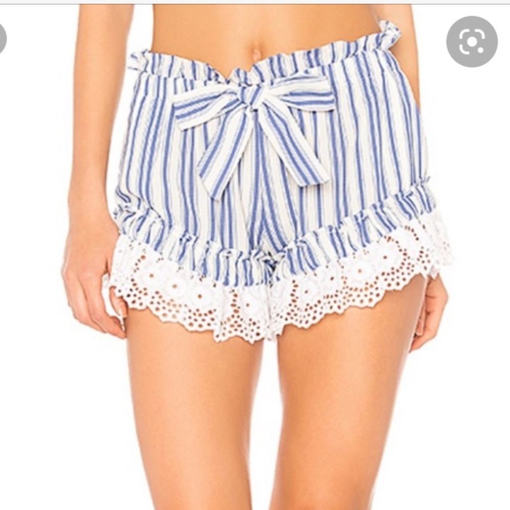 MISA blue and white stripe shorts with lace hem